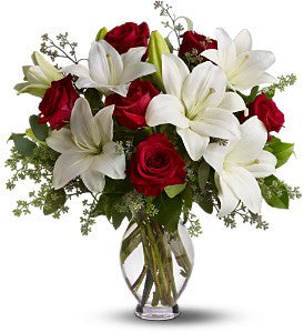 bouquet white lily flower Red Roses with White Lilies – Salama Greenhouse & Floral