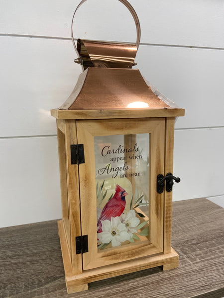 “Cardinals Appear” Wooden Lantern (57631)