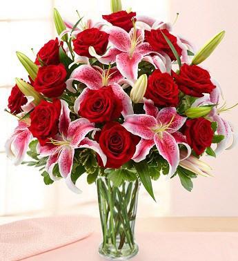 Roses and Stargazer Lilies